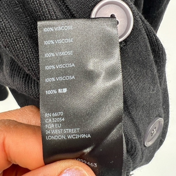 Anthropologie Black Ribbed Open Cold Shoulder Long Sleeve Knit Sweater M buttons - Picture 7 of 10